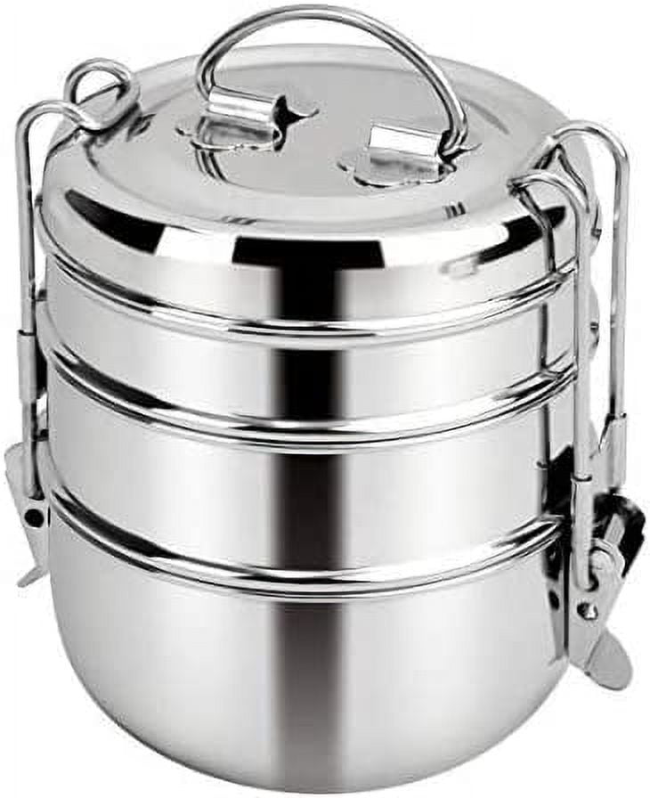 Stainless Steel 3 Food Compartment Lunch Box/Stackable Lunchbox, Food Grade Steel Healthy Lunch Box, (Approx. Capacity - 1500 ML) Pack of 1