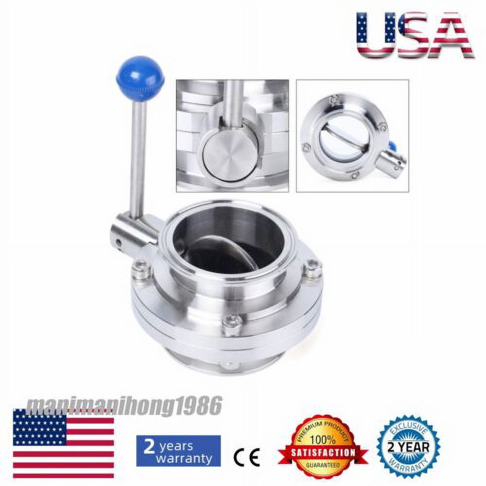 2 Pcs Sanitary Butterfly Tri Clamp Valve 1.5 Inch, SUS304 Stainless Steel With Silicone Gasket