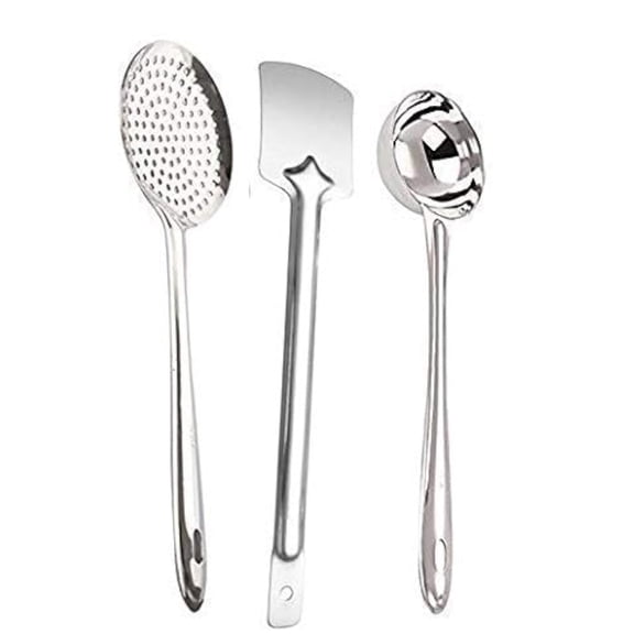 Stainless Steel 3-Piece Cooking Spoons Set Includes Ladle, Turner & Skimmer | Essential Kitchen Utensil Set for Home Cooking