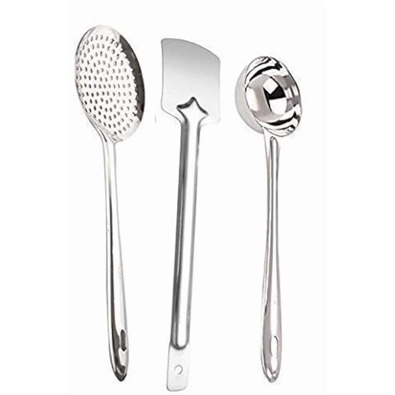 Stainless Steel 3-Piece Cooking Spoons Set Includes Ladle, Turner & Skimmer | Essential Kitchen Utensil Set for Home Cooking