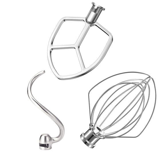 Stainless Steel 3 Piece kit Attachments for KitchenAid Stand Mixer and 5.5-6 Quart Bowl, Dishwasher Safe (5.5-6QT Flat Beater, 6QT Dough Hook, KN256 6-Wire Whip Attachment) Y101