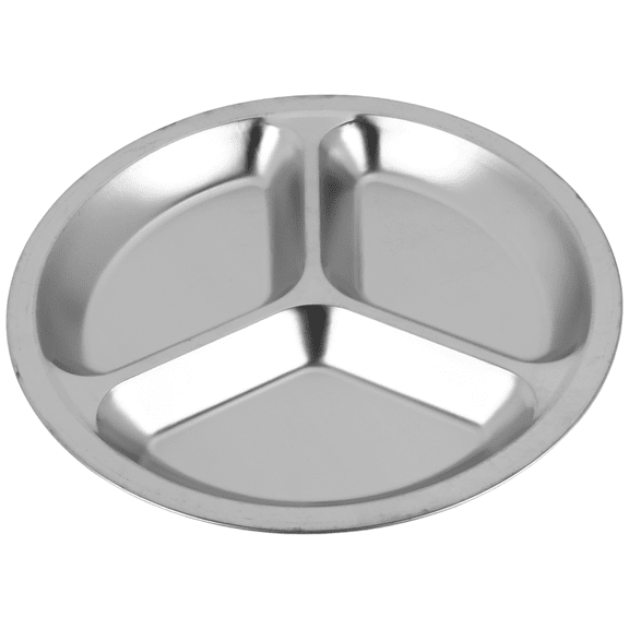Stainless Steel 3 Sections Round Divided Dish Snack Dinner Plate Diameter 24Cm