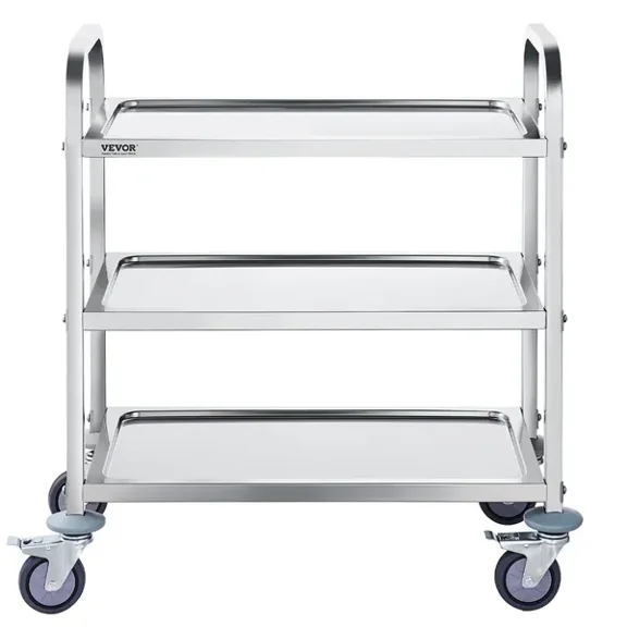 Stainless Steel 3 Tier Lab Utility Cart 400 lbs Capacity Medical Cart with Lockable Wheels for Clinic Kitchen Salon