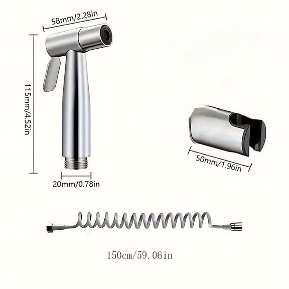 Stainless Steel 3-in-1 Handheld Bidet Sprayer Kit – High-Pressure Toilet Spray Gun with 59" Flexible Hose for Bathroom Hygiene, Baby Diaper, Pet & Floor Cleaning