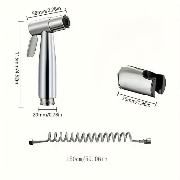 Stainless Steel 3-in-1 Handheld Bidet Sprayer Kit – High-Pressure Toilet Spray Gun with 59" Flexible Hose for Bathroom Hygiene, Baby Diaper, Pet & Floor Cleaning