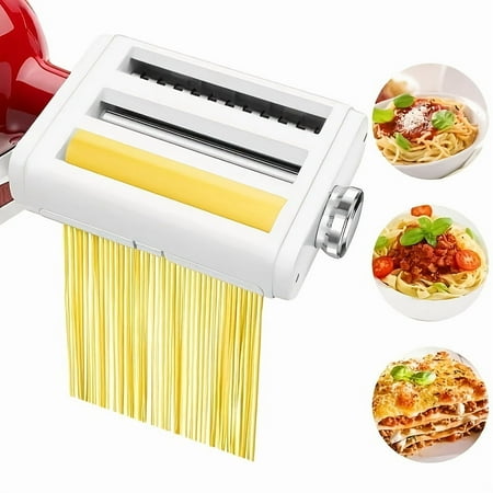 Stainless Steel 3-in-1 Pasta Maker Attachment for Stand Mixers - Noodle Making Kit, Perfect for Homemade Spaghetti & Fettuccine