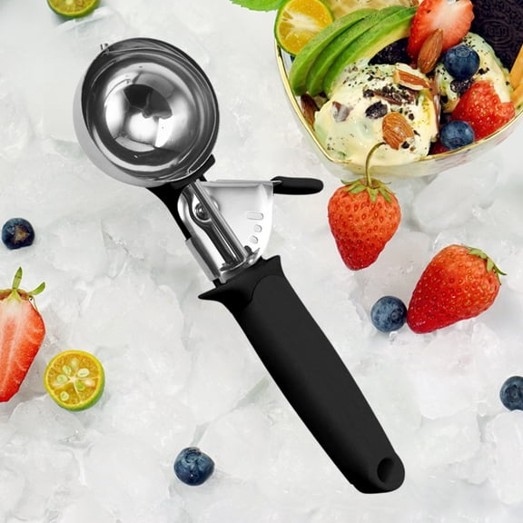 Stainless Steel 3-in-1 Scoop Melon Baller with Trigger Release for Ice Cream, Fruit, & Dessert