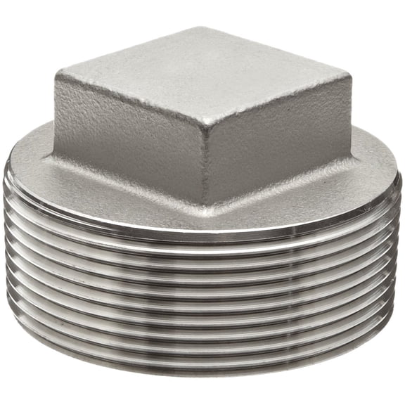 Stainless Steel 304 Cast Pipe Fitting, Square Head Cored Plug, Class 150, 1-1/4" NPT Male