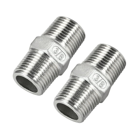 Uxcell Cast Pipe Fittings Coupling 3/8 x 3/8 G Male Stainless Steel 304 Silver Tone 2 pcs