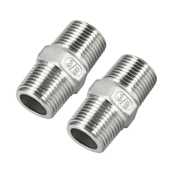 Uxcell Cast Pipe Fittings Coupling 3/8 x 3/8 G Male Stainless Steel 304 Silver Tone 2 pcs