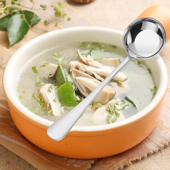 Stainless Steel 304 Flat Bottom Soup Spoon | Round Tip Table Spoon | Durable Rust-Resistant | Ergonomic Grip | Dishwasher | Polished Finish | Single Piece
