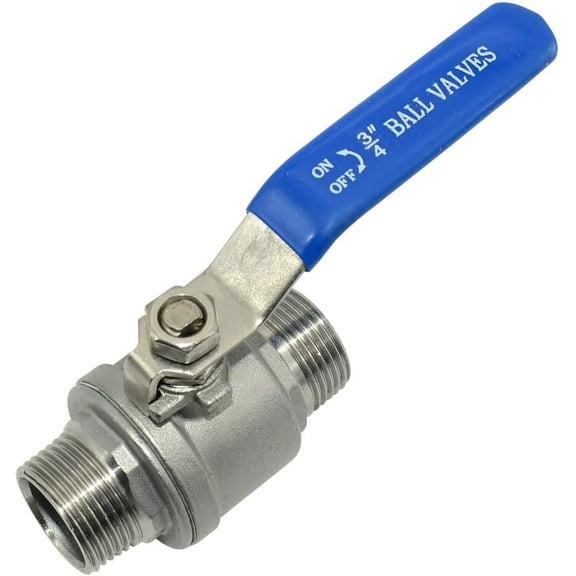 Stainless Steel 304 Full Port Ball Valve with Blue Vinyl Handle, NPT Male x Male Thread Shut Off Ball Valve,Heavy Duty for Water,Oil,and Gas (3/4'')