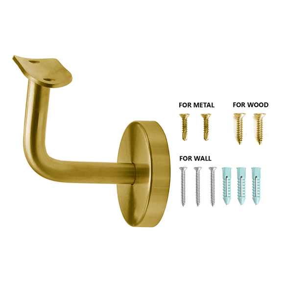 Stainless Steel 304 Grade Wall Mount Stair Handrail Bracket w/Base Flange Cover for 1-1/2”,1-5/8”(38mm,42.4mm) Handrail Round Top Railing, Satin Gold Finish