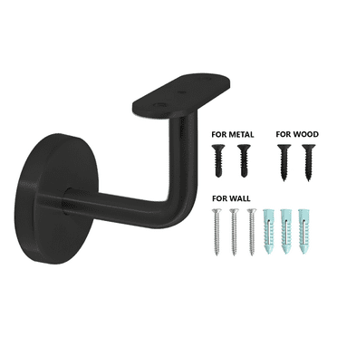 Stainless Steel 304 Grade Wall Mount Staircase Handrail Brackets w/Base Flange Cover for Flat Surface Square Top Railing - 1pc, Matt Black