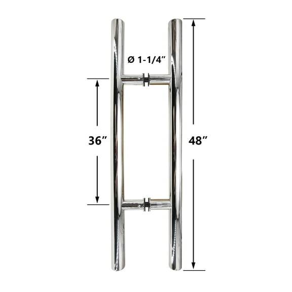 Stainless Steel 304 Ladder Style Back to Back Glass Door / Barn Door Push Pull Handle, Mirror Chrome Finish, 48 in