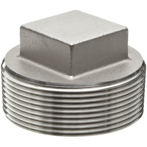 Stainless Steel 316 Cast Pipe Fitting, Square Head Cored Plug, Class 150, 1-1/4" NPT Male