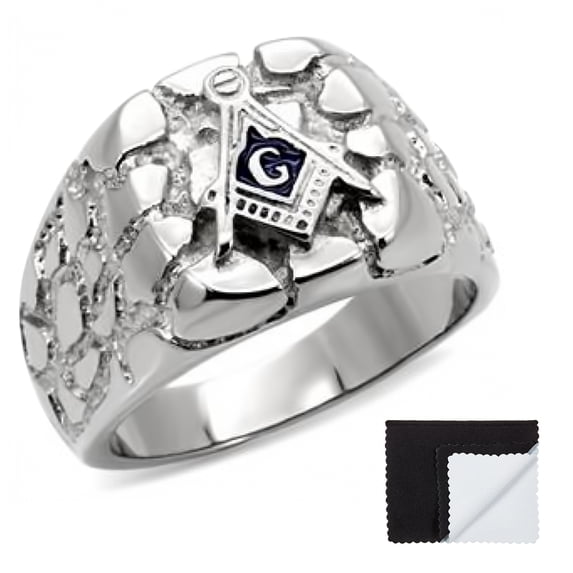 Stainless Steel 316 Freemason Nugget Masonic Ring, Size 15