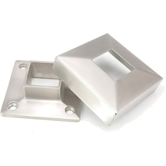 Stainless Steel 316 Grade 3-7/8" x 3-7/8" Base Flange Cover and Flange Base for 1-1/2" x 1-1/2" Square Post Fitting,15/16″ High