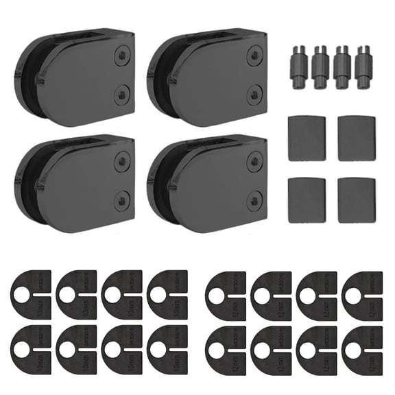 Stainless Steel 316 Grade Heavy Duty Flat Back Glass Clamp 64 x 45 mm for 3/8" or 1/2" Tempered Glass or Laminated Glass, 4-Pack, Matt Black Finish