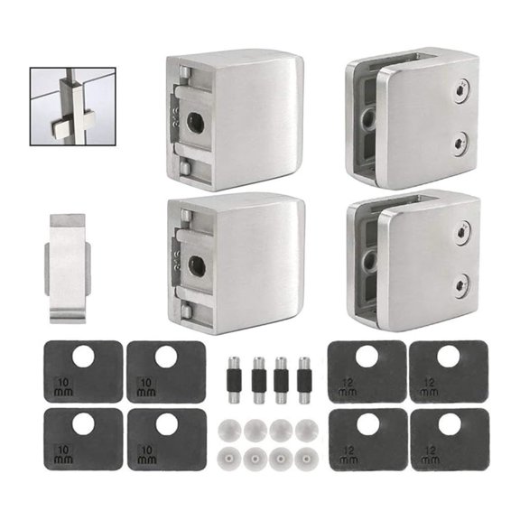 Stainless Steel 316 Grade Heavy Duty Square Flat Back Glass Clamp 55 x 55 mm for 3/8" or 1/2" Tempered Glass or Laminated Glass, Finish, 4-Pack (GC-056S)