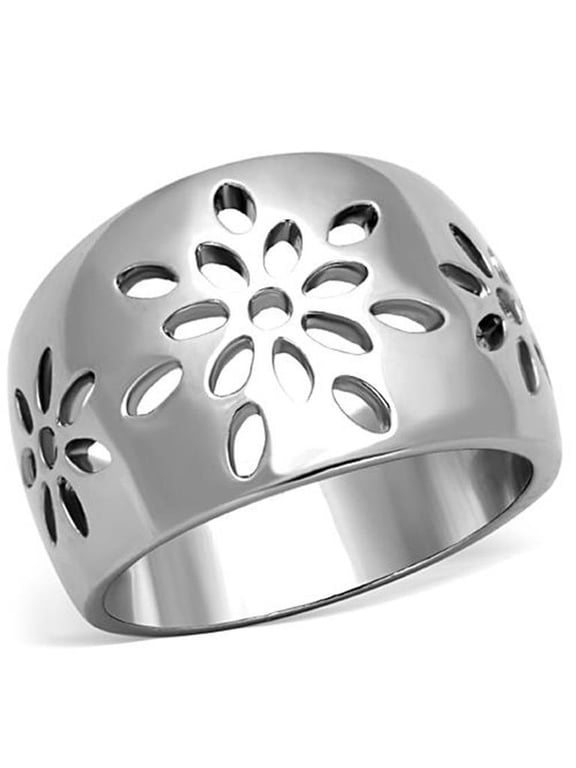 Stainless Steel 316 High Polished Flower Design Fashion Ring Women's Size 10