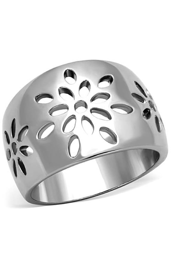 Stainless Steel 316 High Polished Flower Design Fashion Ring Women's Size 6