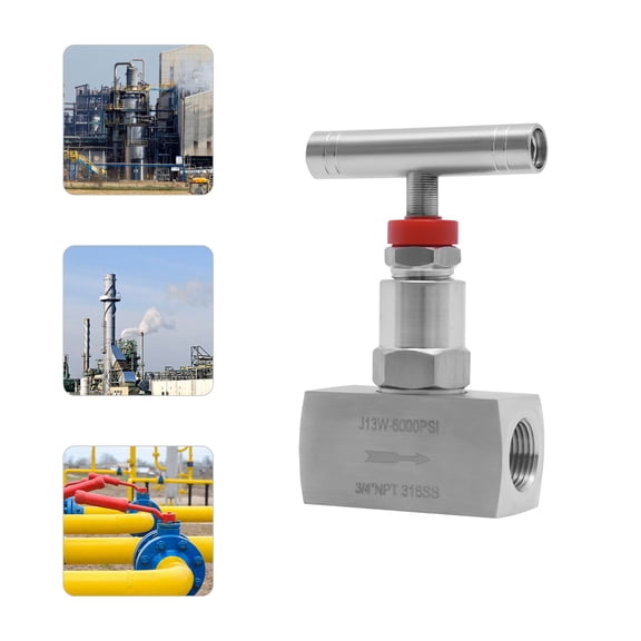 Stainless Steel 316 Straight Needle Valve, 3/4" NPT Female Connection, up to 6000 PSI, 2 Port Heavy Duty Industrial Hydraulic Flow Control Valve for Piping Needs