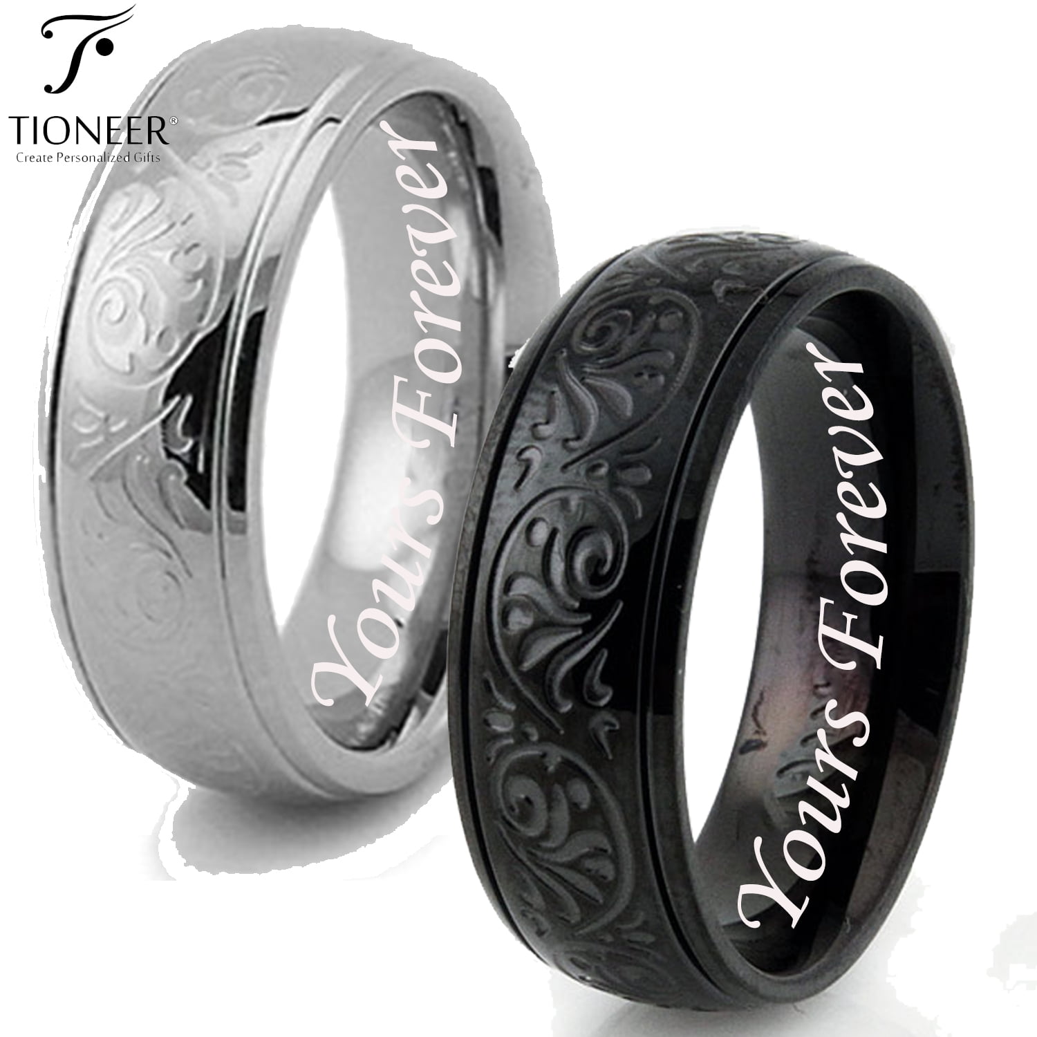 Tioneer Stainless Steel 316L Embossed Filigree Floral in Silver or