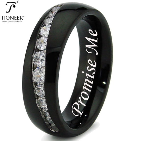 Tioneer Stainless Steel 316L Tapered Cubic Zirconia Wedding Band Promise Ring Comfort Fit 7MM Promise Me Engraved