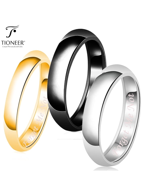 Stainless Steel 316L in Silver / 14K Gold / Black IP Plated Wedding Band Promise Ring Comfort Fit 3mm - 10mm Forget Me Not Engraved