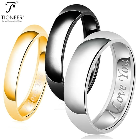 Stainless Steel 316L in Silver / 14K Gold / Black IP Plated Wedding Band Promise Ring Comfort Fit 3mm - 10mm I Love You Engraved