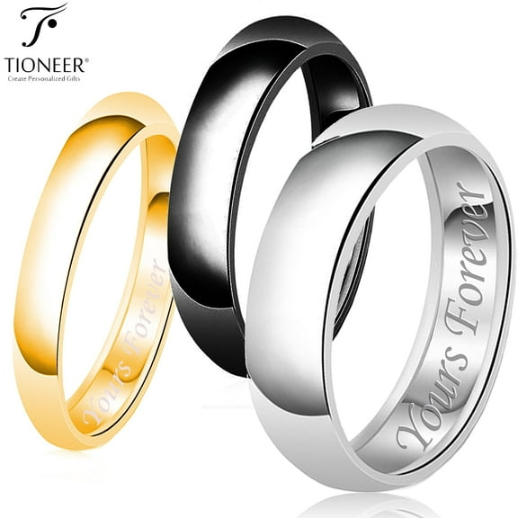 Stainless Steel 316L in Silver / 14K Gold / Black IP Plated Wedding Band Promise Ring Comfort Fit 3mm - 10mm Yours Forever Engraved