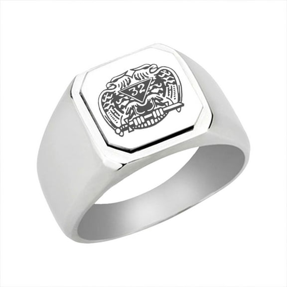 Stainless Steel 32 Masonic Engraved Signet Ring