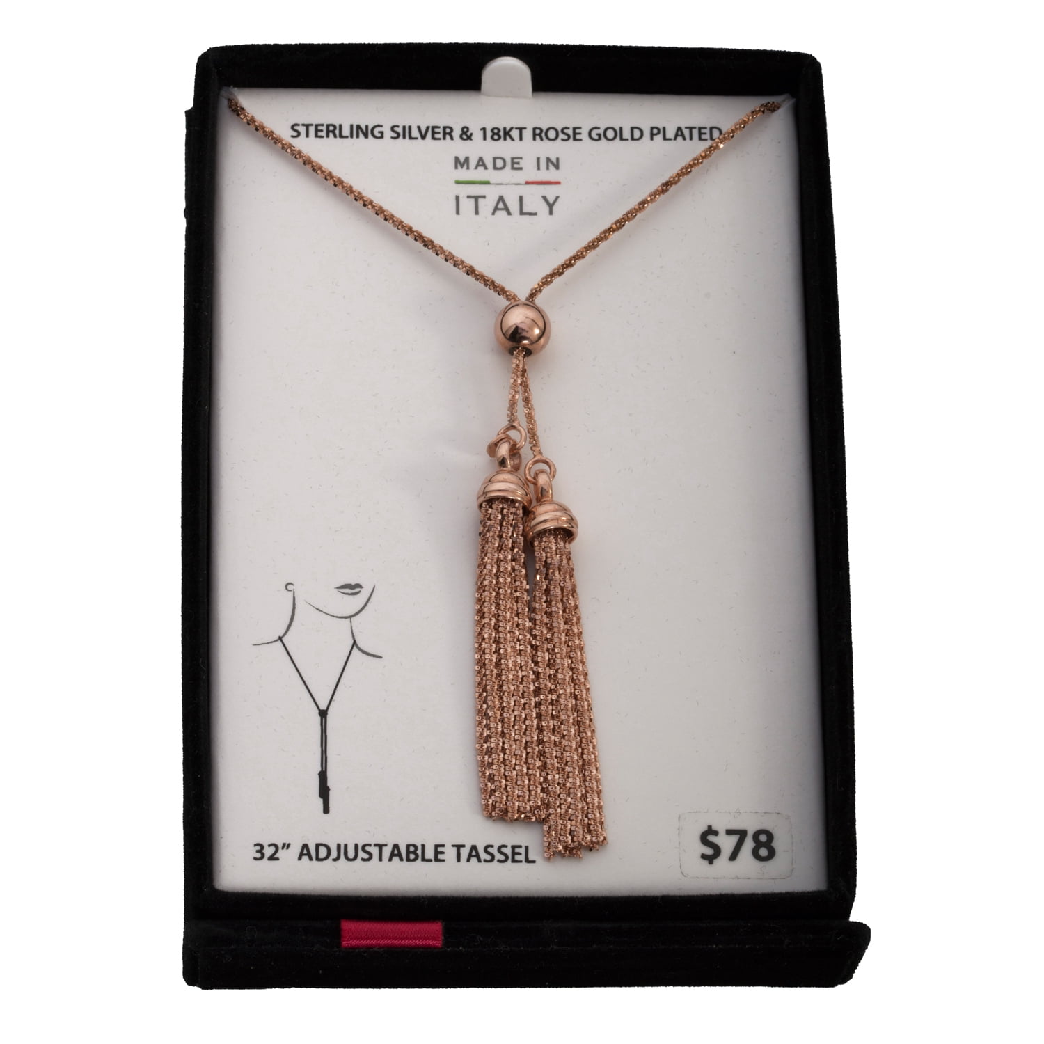 Stainless Steel 32" Rose Gold Plated Glitter Adjustable Tassel