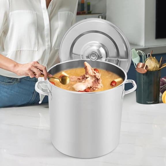 Stainless Steel 35qt Stock Pot, Large Size - Linda Pot - Big Cooking Supply, Stew Pot With Lid - Tall Pots For All Stoves