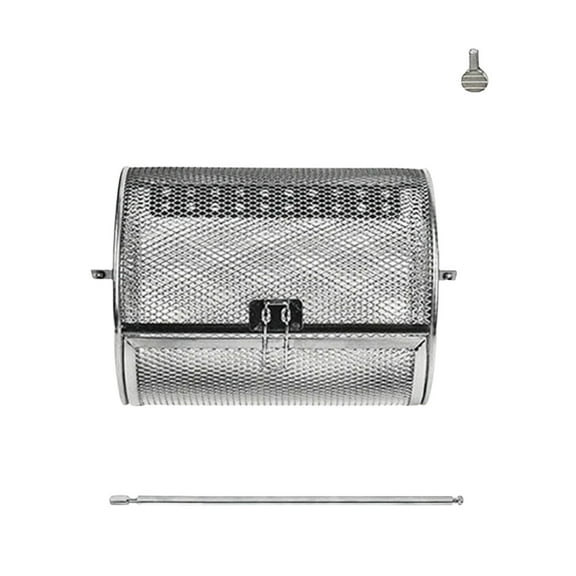 Stainless Steel 360° Automatic Winding Grill Basket, Universal For Kebabs French Fries Vegetables Shrimp Chicken, 1Pc Rotating Kebab Basket For Outdoor Grilling & Kitchen Use