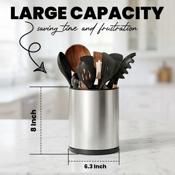 Stainless Steel 360 Degree Rotating Ultra Large Capacity 3-Compartment Kitchen Utensil Organizers