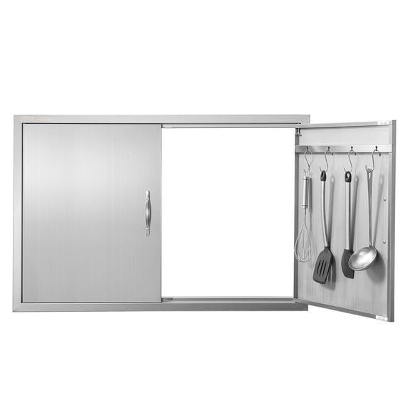 Stainless Steel 39x26 Inch BBQ Island Access Door - Double Vertical Flush Mount Door with Handles & Hooks for Outdoor Grilling Stations