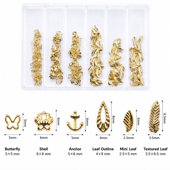 Stainless Steel 3D Metal Nail Art Decorations, Ocean Shell and Gold Tone Rivets for Nail Tips and DIY Manicure, TIKA