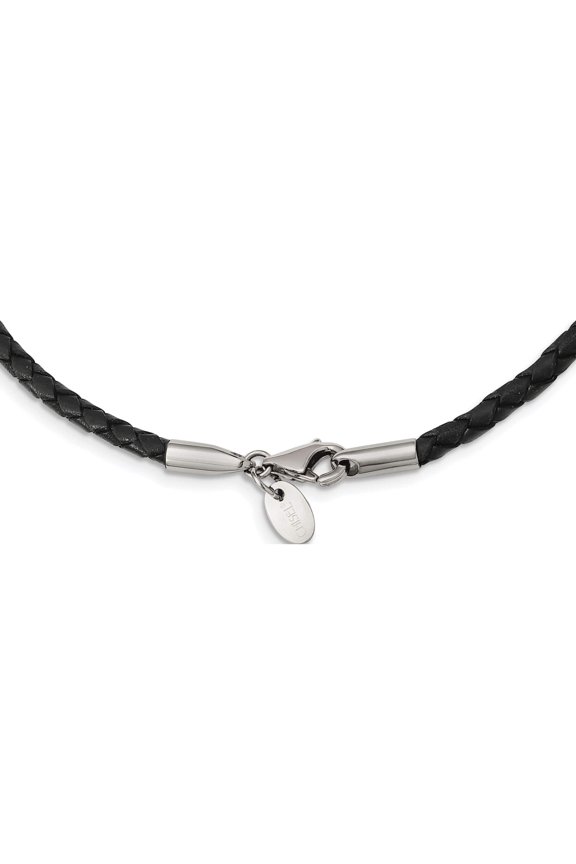 Stainless Steel Chisel 3mm Genuine Leather Weave 18 inch Necklace