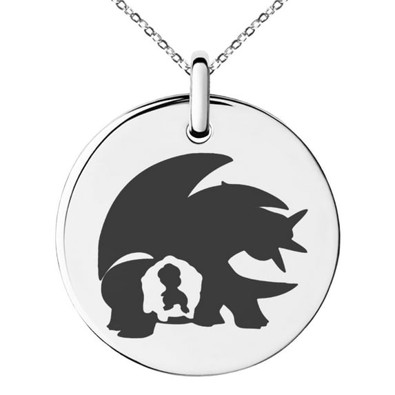 Stainless Steel 3rd Gen Bagon Shelgon Salamence Pokémon Engraved Small Medallion Circle Charm Pendant Necklace