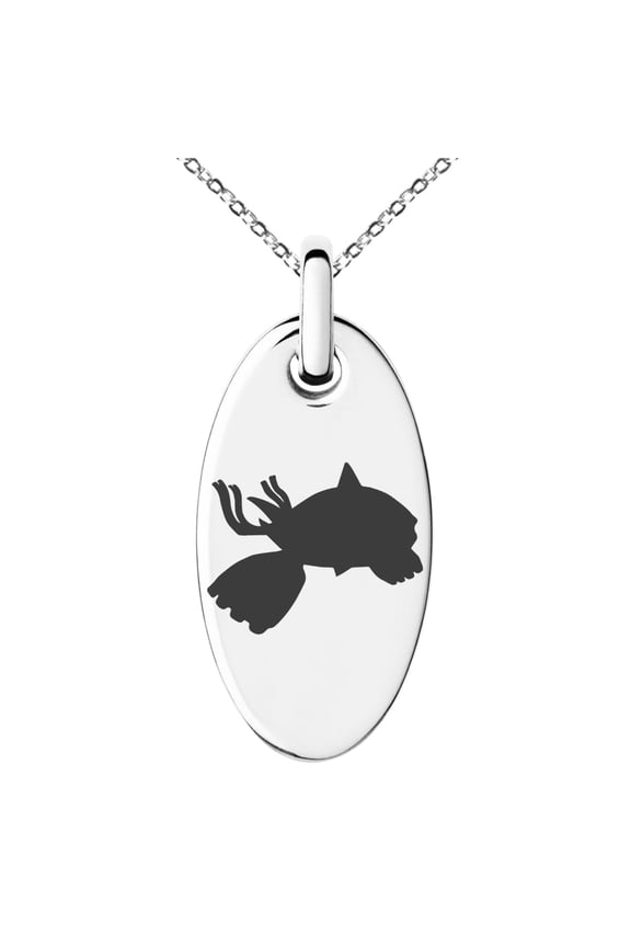 Stainless Steel 3rd Gen Kyogre Pokémon Engraved Small Oval Charm Pendant Necklace