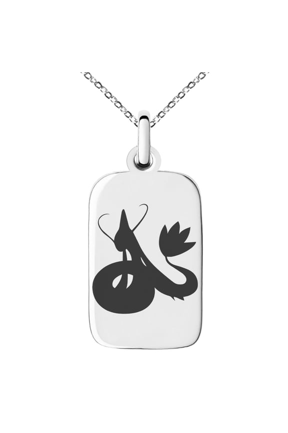 Stainless Steel 3rd Gen Milotic Pokémon Engraved Small Rectangle Dog Tag Charm Pendant Necklace