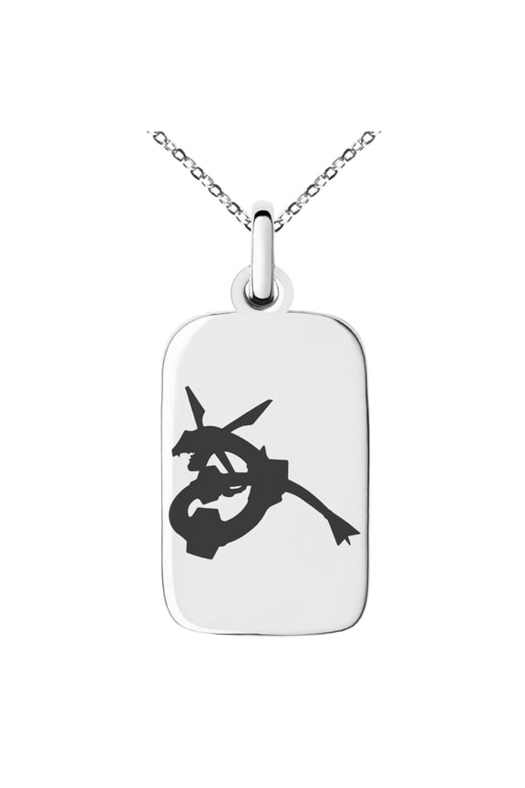Stainless Steel 3rd Gen Rayquaza Pokémon Engraved Small Rectangle Dog Tag Charm Pendant Necklace