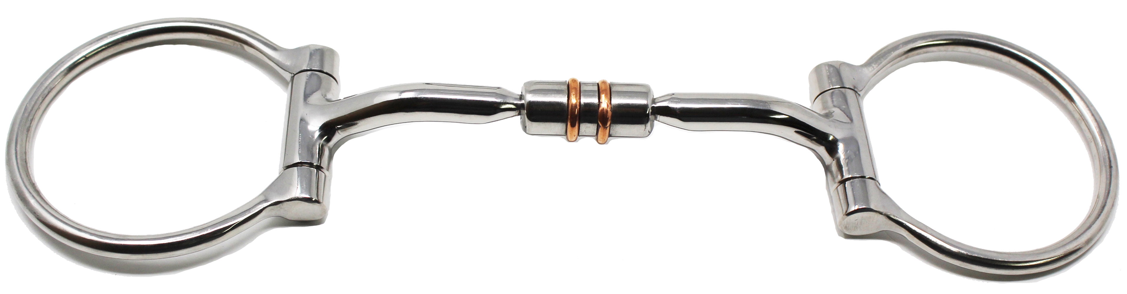 CHALLENGER D-Ring Dog Bone Snaffle Horse Bit - Double Jointed, Gold Plated Mouthpiece, 6"
