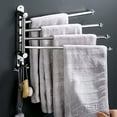 thumbnail image 1 of Stainless Steel 4-Arm Swivel Towel Rack with Hooks, Silver, 1 of 15