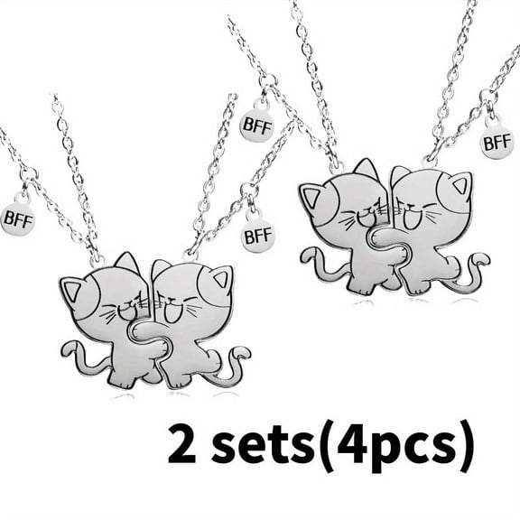 Stainless Steel 4 PCS Adorable Best Friend Pendants Jewelry, Cartoon Fashion Accessories Perfect for Besties & Couple Matching Gift