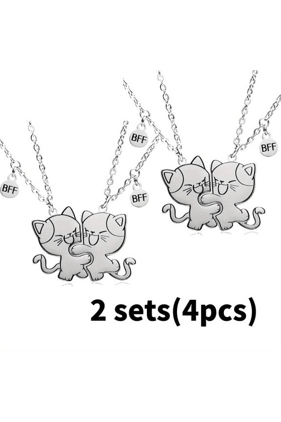 Stainless Steel 4 PCS Adorable Best Friend Pendants Jewelry, Cartoon Fashion Accessories Perfect for Besties & Couple Matching Gift