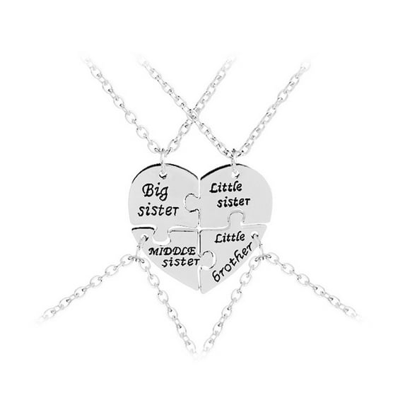 Stainless Steel 4-Piece Puzzle Necklace - Sister-Brother Family Jewelry with Custom Names
