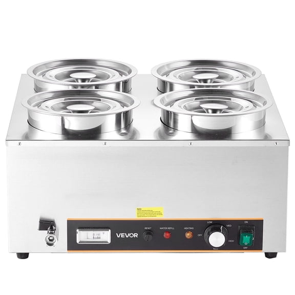 Stainless Steel 4-Pot Soup Serving Station with Removable Kettles (6.34 Qt/6L Each) - Built-in Heat Retaining Technology for Extended Food Safety Holding